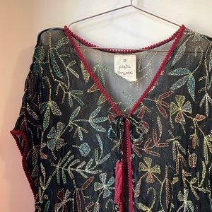 Poetic Threads Artisan Handcrafted Shawl Floral Embroidered S